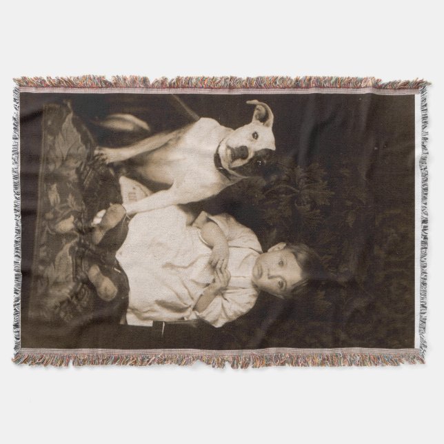 circa 1910 pitbull and baby RPPC Throw Blanket (Front)