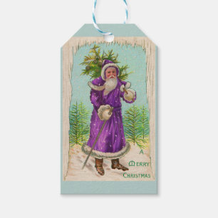 circa 1910 Santa Claus in purple robe  Gift Tags