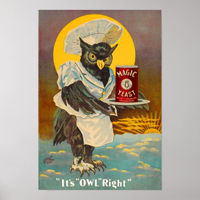 circa 1912 Magic Yeast owl ad print (Front)