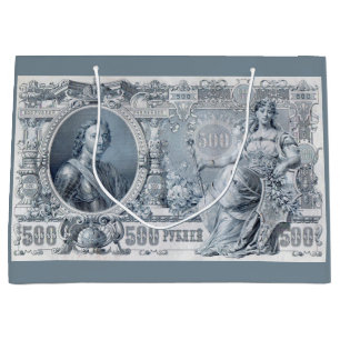 circa 1912 Tsarist Russia 500 ruble bill print Large Gift Bag