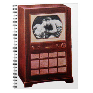 circa 1951 television set broadcasting boxing spiral notebook
