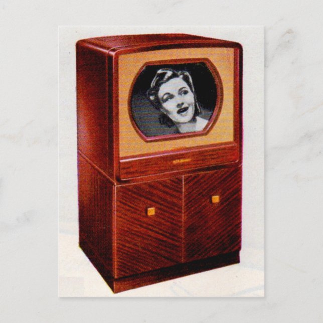 circa 1951 television set singing woman postcard (Front)