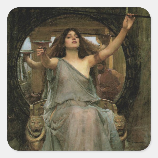 Circe Offering the Cup to Ulysses by JW Waterhouse Square Sticker (Front)