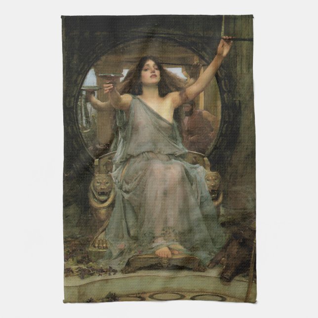 Circe Offering the Cup to Ulysses by JW Waterhouse Tea Towel (Vertical)