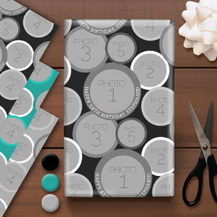 Circle 5 Photo Happy Birthday Greeting - circles Wrapping Paper Sheet