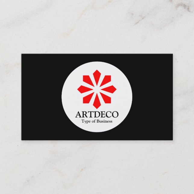 Circle - Art Deco - Red and Black Business Card (Front)