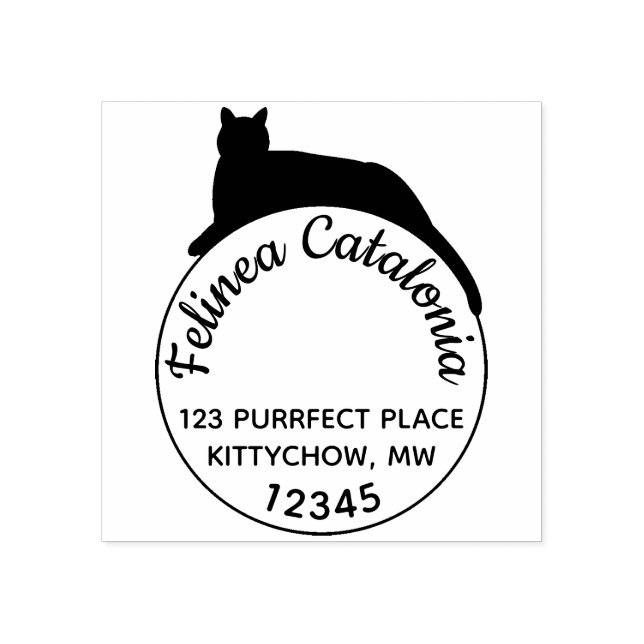Circle Black Cat Return Address Stamp Custom Round (Imprint)
