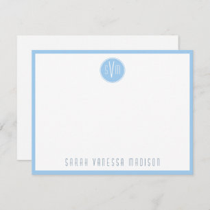 Circle Blue Monogram Name Note Card