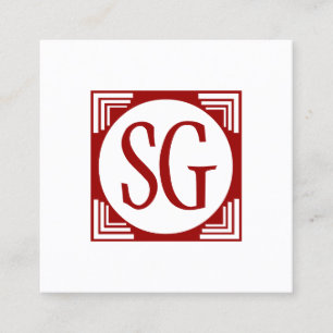 Circle Box - Initials - Ruby Red Square Business Card