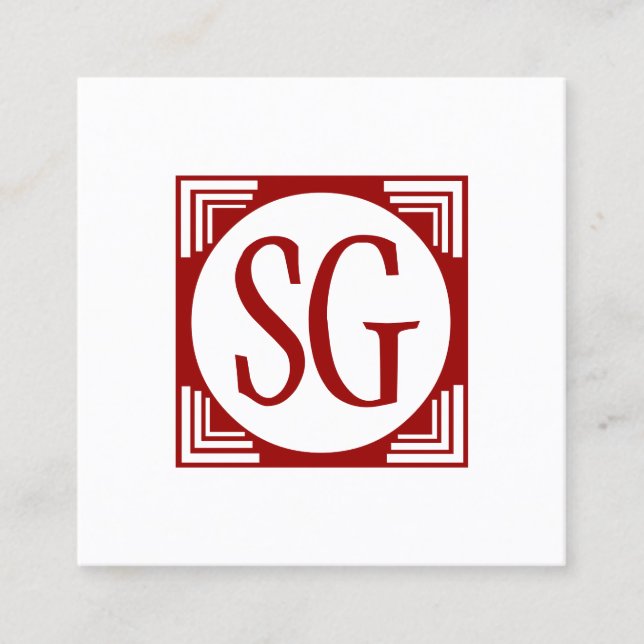 Circle Box - Initials - Ruby Red Square Business Card (Front)