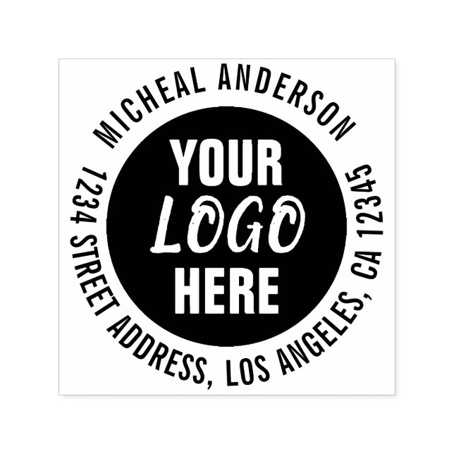 Circle Business Logo or Image Address Round Custom Self-inking Stamp (Design)