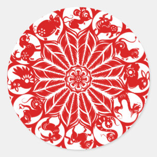 Circle Chinese Zodiac Papercut Classic Round Sticker