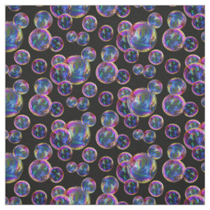 Circle, colorful, rainbow bubbles, dots on black fabric