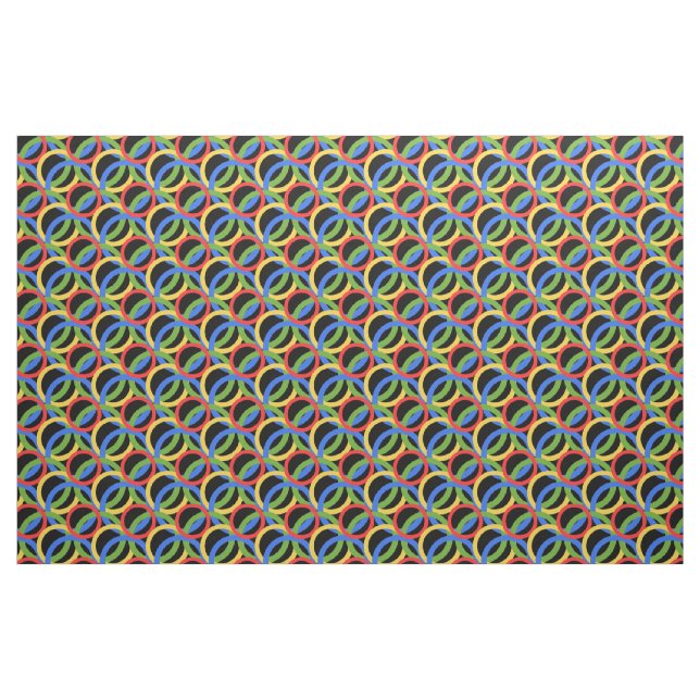 Circle, colourful, rainbow rings, dots on black fabric (Fat Quarter)