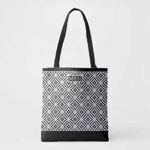 Circle Diamond TI Monogrammed BW Tote Bag