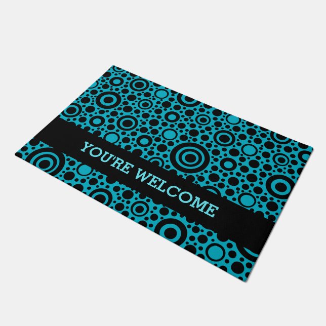 Circle & Dots pattern black + your backgr. & ideas Doormat (Angled)