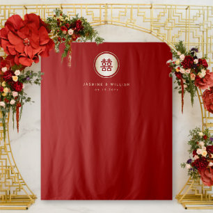 Circle Double Happiness 囍 Chinese Wedding Backdrop Tapestry