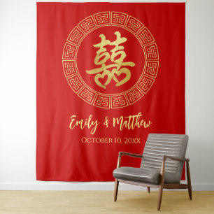 Circle double happiness Chinese wedding backdrop Tapestry