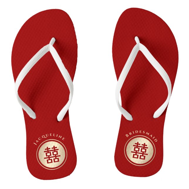 Circle Double Happiness Chinese Wedding Flip Flops (Footbed)