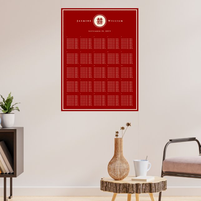 Circle Double Happiness Chinese Wedding Seat Chart (Living Room 3)