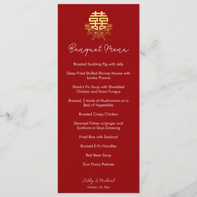 Circle double happiness flower chinese wedding menu (Front)