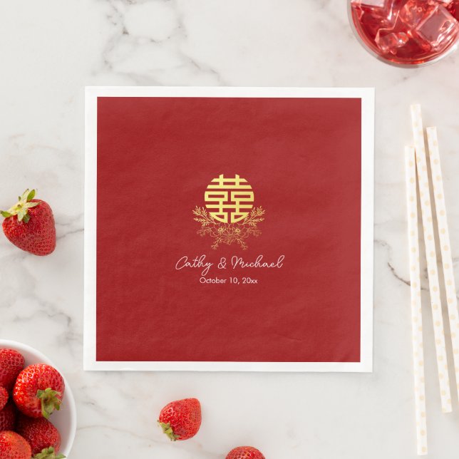 Circle double happiness flower chinese wedding napkin (Insitu)