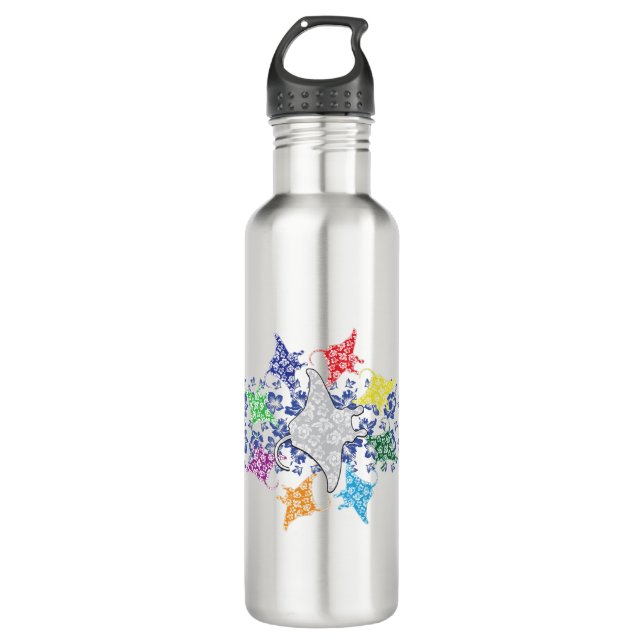 Circle-Floral-Manta-Rays 710 Ml Water Bottle (Front)