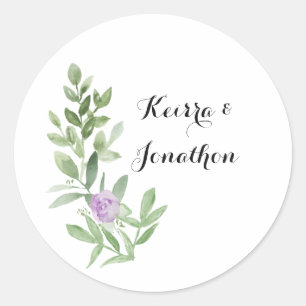 Circle floral sticker green and lavender