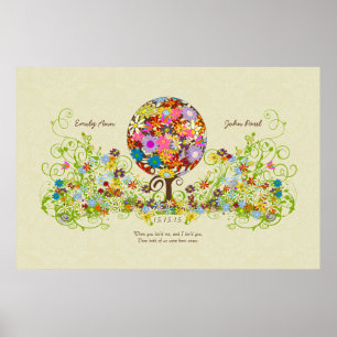 Circle Flower Tree Thin Damask Print background