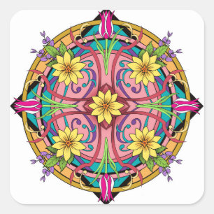 Circle Flowers Square Sticker