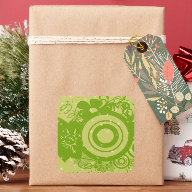 Circle Flowers Swirly Square Sticker (Holiday)
