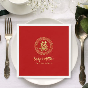 Circle frame double happiness Chinese wedding Napkin