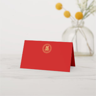 Circle frame double happiness chinese wedding place card