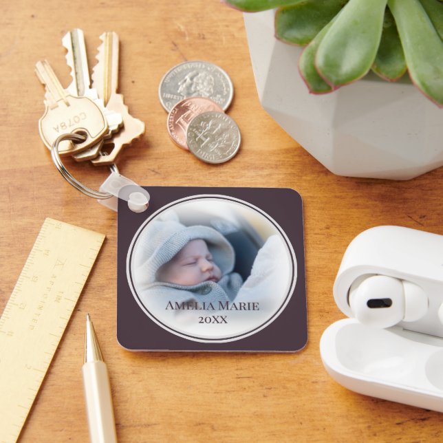 Circle Framed Baby or Wedding Photo Key Ring (Desk)