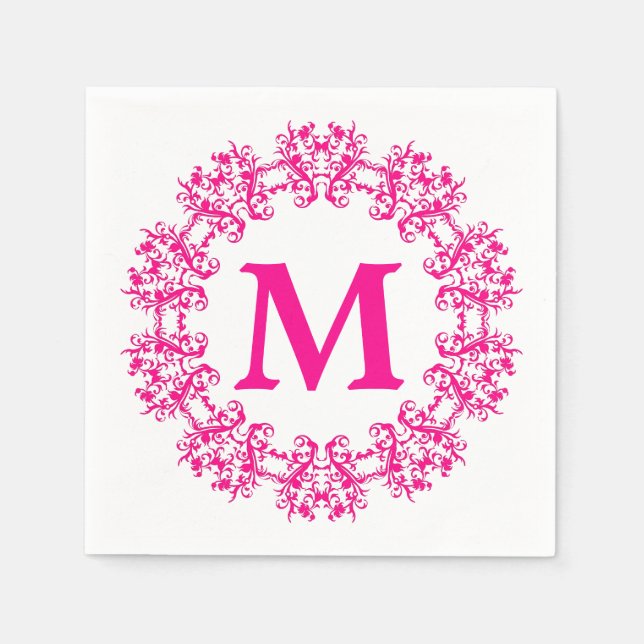 Circle Framed Monogram Paper Napkins (Front)