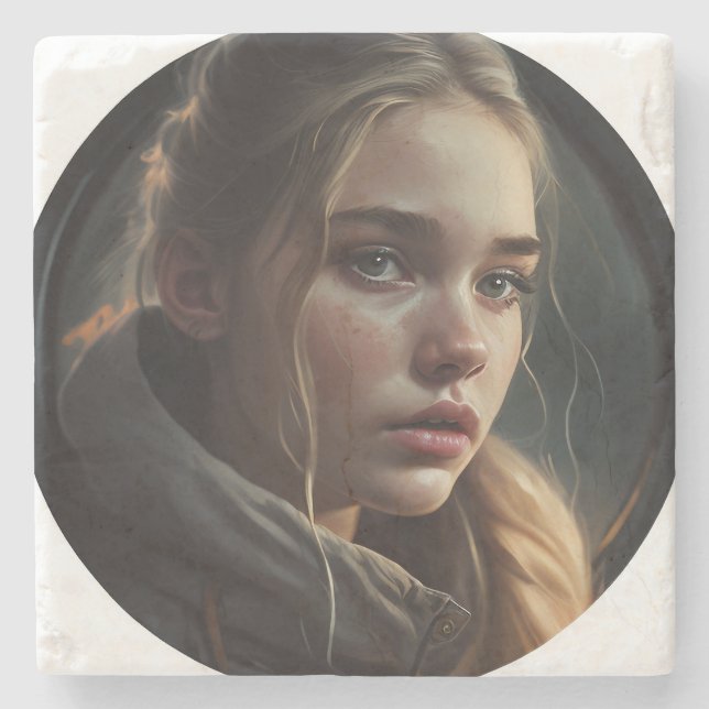 Circle girl stone coaster (Front)