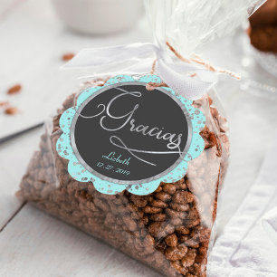 Circle Gracias Baby Blue Silver Confetti Gift Favour Tags