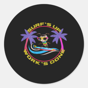 Circle Graphic Apparel surf's Up Work's Done' Classic Round Sticker