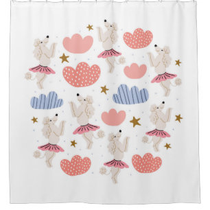 Circle illustration with cute poodle dogs in cute shower curtain