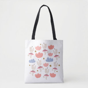 Circle illustration with cute poodle dogs in cute tote bag