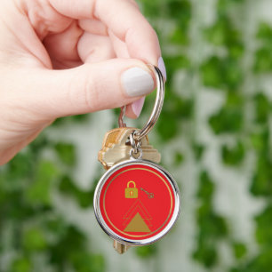 Circle Keychain, 2" with gold key,lock and house Key Ring