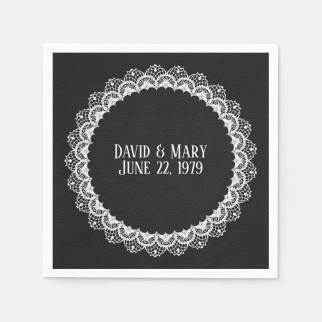 Circle Lace On Black Leather Napkin (Front)