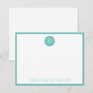 Circle Light Teal Monogram Name Note Card