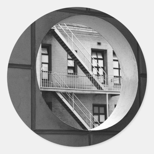 Circle & Lines Architecture Black and White Photo Classic Round Sticker (Front)