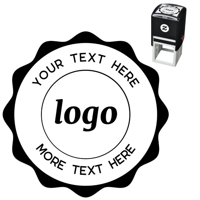 Circle Logo With Text Business Rubber Stamp (Logo with custom text wavy frame business branding Self inking stamp)