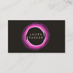 Circle Modern Watercolor Pink Rose Chic Paint Business Card