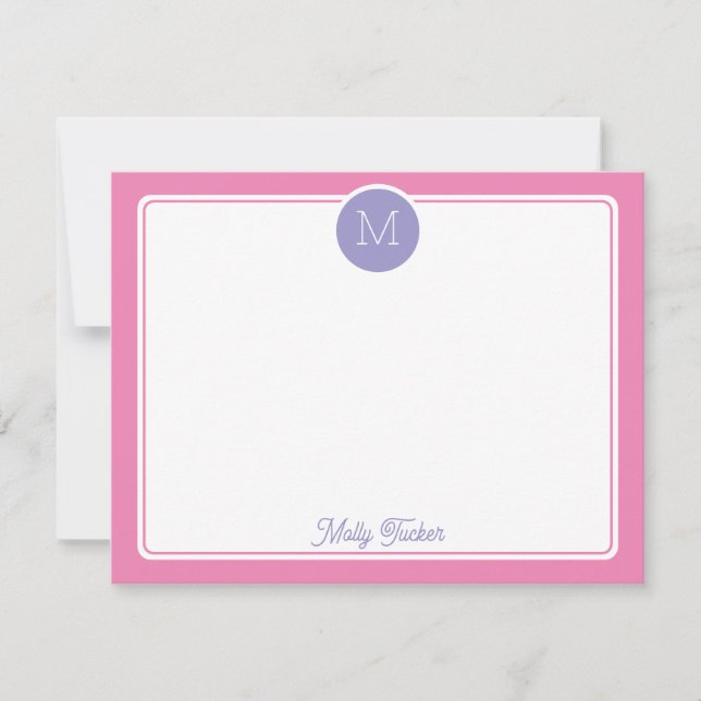 Circle Monogram Initial Preppy Pink Purple Card (Front)
