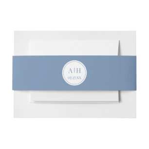 Circle Monogram Initials Dusty Blue Belly Band Invitation Belly Band