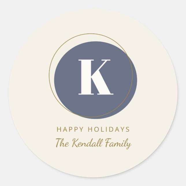 Circle Monogram Minimal Blue Design Personalised  Classic Round Sticker (Front)