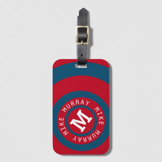 circle monogram modern red&blue luggage tag (Front Vertical)